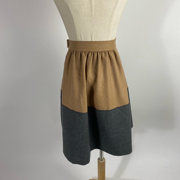 J. CREW COLLECTION Wool Blend Flannel Two-Tone Colorblock Full Circle Skirt 0P - Picture 3 of 8